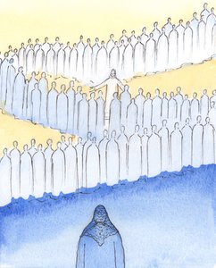 Kristus kulki pyhiensä keskuudessa taivaassa ja kiinnitti heihin henkilökohtaisen huomion rakastavilla katseilla ja eleillä, 2003 (paperilla) tekijältä Elizabeth Wang