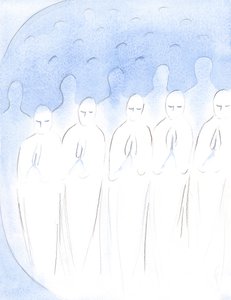 Poistuneet sielut, jotka ovat olleet uskollisia ja jotka nyt puhdistuvat, ovat vielä rauhassa, kärsivät mielellään ollakseen Jumalan arvoisia, 2001 (paperilla) tekijältä Elizabeth Wang