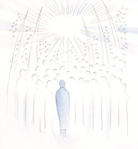 Jokainen ihminen, jonka puolesta rukoilemme, nostetaan Jumalan valoon ja autetaan pyhien rukouksista, 2000 (w/c paperilla) tekijältä Elizabeth Wang
