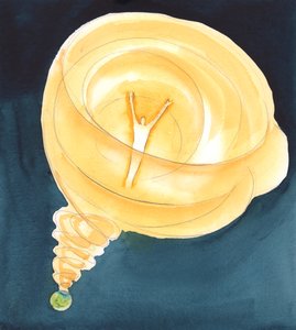 Rakkauden pyörteestä, joka on Jumaluuden kolmen jumalallisen persoonan elämä, Kristus laskeutui maan päälle inkarnaatiossaan, Neitsyt Marian kohdussa, 2005 (akvarelli paperille). tekijältä Elizabeth Wang