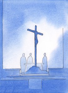 Jumala näytti minulle, että kolme pappiamme, jotka uhrasivat pyhän uhrin, seisoivat ristin ympärillä, jolla Kristus kuoli, 2002 (paperilla) tekijältä Elizabeth Wang