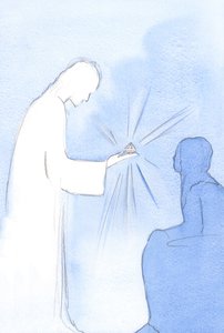 Hän ojensi pienen pokaalin, joka oli kristallin muotoinen. Se edusti aikomusten puhtautta, jota olin saavuttanut, 2002 (w/c paperilla) tekijältä Elizabeth Wang