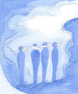 Kuinka loistavia ovatkaan Kaikkein Pyhän Hengen lahjat: välkkyvät, kaunopuheiset liekkikielet ovat vain hänen suuren tulensa kipinöitä., 2001 (paperilla) tekijältä Elizabeth Wang