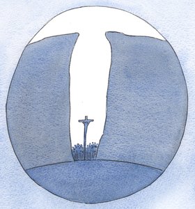 Olipa yhteisömme kuinka pieni, eristetty tai vainottu tahansa, Kristus on keskuudessamme messussa kuin kuilussa, 2001 (paperilla) tekijältä Elizabeth Wang
