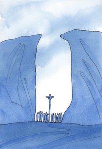 Olipa yhteisömme kuinka pieni, eristetty tai vainottu tahansa, Kristus on keskuudessamme messussa kuin kuilussa, 2001 (paperilla) tekijältä Elizabeth Wang