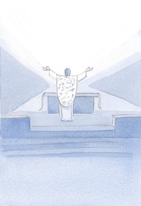 Näin Kristuksen vihkimisen jälkeen. Hän seisoi alttarin edessä kädet ylhäällä ja rukoili papillisia rukouksiaan (myös meidän) Isälle ylhäällä., 2001 (paperilla) tekijältä Elizabeth Wang