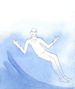 Näin sielun nousevan kiirastulesta kuin pahasta unesta heräävä mies, joka katseli ympärilleen ihmeissään, 2004 (vesiväri paperille). tekijältä Elizabeth Wang