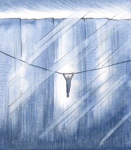 Pidin kiinni yksin uskosta, takertuin ohueen toivon langaan, riippuvani valtavan kuilun yli, 2000 (paperilla) tekijältä Elizabeth Wang