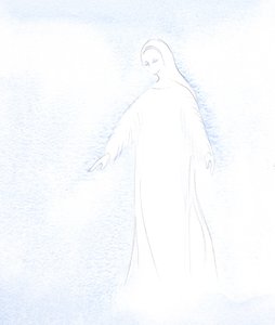 Sain vilauksen pyhän äitimme Marian arvokkuudesta ja kirkkaudesta, jonka hän nyt saa taivaassa., 2001 (w/c paperilla) tekijältä Elizabeth Wang
