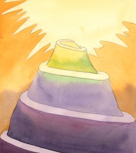 Jos pysymme kiihkeässä Jumalan ja lähimmäisen rakkaudessa, voimme päästä pyhyyden vuoren huipulle ja päästä taivaaseen heti kuoltuamme, 2005 (akvarelli paperille). tekijältä Elizabeth Wang