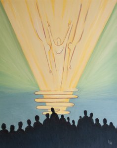 Ehtoollisuudessa Jumalaa palvotaan joskus "tietämättä", 2000 (öljy aluksella) tekijältä Elizabeth Wang
