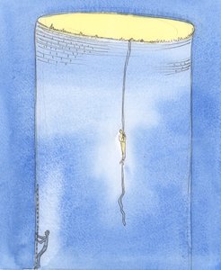 Esirukouksessa on ikään kuin Jumala sallisi yhden ihmisen laskeutua köydellä pelastamaan toisen ihmisen, joka on juuttunut syvään maan alle, 2004 (paperilla) tekijältä Elizabeth Wang