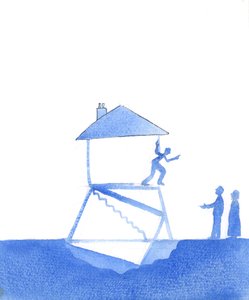 Voi käydä niin, että viattomat ihmiset kärsivät odottamattomasta hyväksikäytöstä jonkun sellaisen tahon toimesta, jota he eivät ole koskaan vahingoittaneet, vaan yrittävät auttaa, 2004 (vesiväri paperille). tekijältä Elizabeth Wang