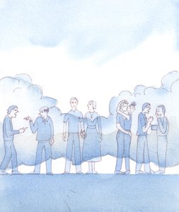 Herran silmissä yhteiskunnassa ikään kuin pyörisi korruption pilvi, ja katolilaisten on vaikea olla voittamatta sitä, 2004 (akvarelli paperille). tekijältä Elizabeth Wang