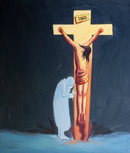 Nöyryyden avulla voimme oppia piiloutumaan haavoillamme ristiinnaulitun Jeesuksen viereen, 2000 (öljyä aluksella) tekijältä Elizabeth Wang