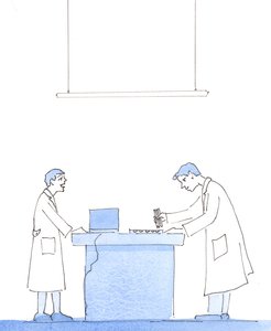 On epätodennäköistä, että kaikki tiedemiehet pystyvät vastustamaan kiusausta luoda uusia ihmis-eläinelämän muotoja moraalittomilla keinoilla, 2005 (akvarelli paperille). tekijältä Elizabeth Wang