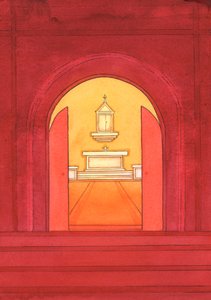 Jeesus Kristus on todella läsnä Siunatussa Sakramentissa tabernaakkelissa, 2004 (w/c paperilla) tekijältä Elizabeth Wang
