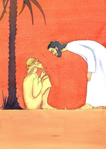 Jeesus parantaa sokean miehen, 2001 (w/c paperilla) tekijältä Elizabeth Wang