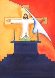 Jeesus on läsnä kanssamme messussa ja rukoilee Isää puolestamme, apua tarpeissamme ja ikuista pelastusta. Voimme yhdistää kaikki rukouksemme hänen suureen uhrirukoukseensa, 2004 (w/c on pa tekijältä Elizabeth Wang