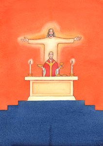 Jeesus on läsnä kanssamme messussa ja rukoilee Isää puolestamme, apua tarpeissamme ja ikuista pelastusta. Voimme yhdistää kaikki rukouksemme hänen suureen uhrirukoukseensa, 2004 (w/c on pa tekijältä Elizabeth Wang