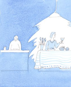 Elämään Kristuksessa kuuluu sekä paastoaminen että juhliminen. Meidän tulisi rakastaa sitä, mikä on hyvää, mutta olla valmiita uhraamaan se tarvittaessa vielä suuremman hyvän, eli Jumalan, puolesta, 2005 (akvarelli paperille). tekijältä Elizabeth Wang