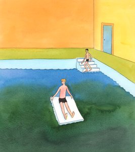 Kukaan ei saavuta pyhyyttä katselemalla arkaillen pyhyyden vesiä tai yrittämällä pysyä pinnalla, 2005 (akvarelli paperille). tekijältä Elizabeth Wang