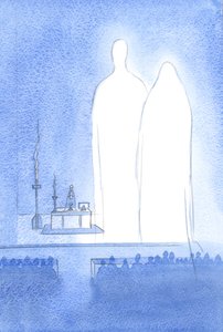Siunattu Lady on läsnä kanssamme pääsiäisjuhlissamme. Hän kuuntelee koko taivaan kanssa ylistystä jumalalliselle pojalleen, 2001 (paperilla) tekijältä Elizabeth Wang