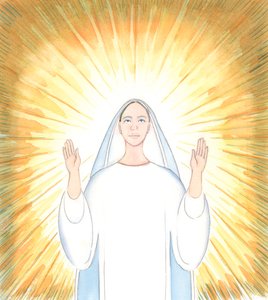 Neitsyt Marian koko halu on antaa kunniaa Isälleen, aivan kuten Jeesus Kristus, hänen Poikansa, on aina tehnyt, 2005 (akvarelli paperille). tekijältä Elizabeth Wang