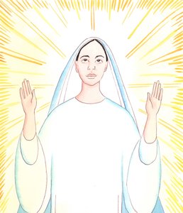 Neitsyt Marian koko halu on antaa kunniaa Isälleen, aivan kuten Jeesus Kristus, hänen Poikansa, on aina tehnyt, 2005 (akvarelli paperille). tekijältä Elizabeth Wang