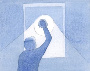 Kiihkeät rukouksemme ovat kuin likaisen ikkunaruudun voimakasta kiillotusta: päivänvalo, joka on Kristuksen aina vuotava rakkaus, pääsee sisään!, 2001 (paperilla) tekijältä Elizabeth Wang