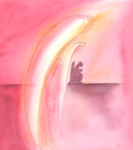 Suojelusenkelimme rukoilevat aina suurella kunnioituksella ja hartaudella, 2005 (vesiväri paperille). tekijältä Elizabeth Wang