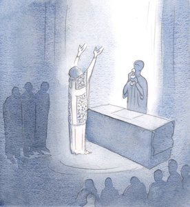 Rukouksemme kuullaan tästä syystä: Ne liittyvät läsnä olevan Kristuksen, ikuisen Ylipappimme, rukoukseen., 2001 (w/c paperilla) tekijältä Elizabeth Wang