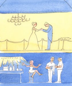 Televisio-ohjelmissa ihmiset ovat kuvattu "ennen" ja "jälkeen", kun he oppivat sosiaalisia taitoja, 2004 (w/c paperilla) tekijältä Elizabeth Wang