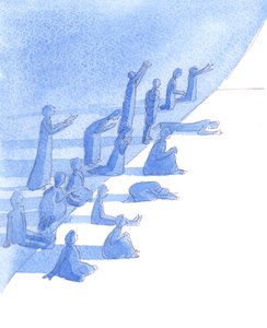 Rikkaat ja köyhät, sairaat ja terveet voivat saada uskon, 2004 (vesiväri paperille). tekijältä Elizabeth Wang