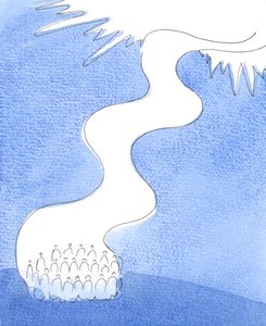 Pyhä liturgia on kuin ylistysjoki, joka vuotaa kirkosta ylöspäin kohti Jumalaa ikuisuudessa, 2004 (paperilla) tekijältä Elizabeth Wang