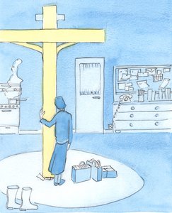 Joku, joka palvoo Kristusta messussa ja haluaa tehdä Hänen työtään, voi olla hengessä ristin vieressä koko päivän, 2003 (paperilla) tekijältä Elizabeth Wang