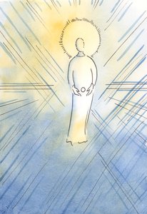 Pyhä Anna sikisi kohdussaan tahrattoman kuin isäntä; Neitsyt Maria, josta tulisi Jumalanäiti, 2000 (w/c paperilla) tekijältä Elizabeth Wang