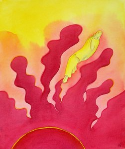Siunatun Neitsyt Marian taivaaseen ottaminen, jonka Pyhä Henki nosti taivaaseen, 2001 (w/c paperilla) tekijältä Elizabeth Wang