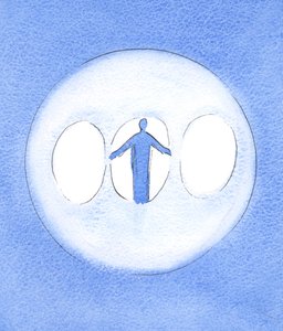 Siunattu kolminaisuus voidaan nähdä kolminkertaisena valona, jonka keskellä on Kristus Jumala-mies, 2003 (paperilla) tekijältä Elizabeth Wang