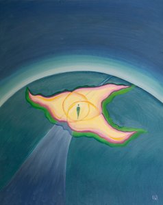 Jumalalliset persoonat ovat kuin kolme liekkiä yhdessä tulessa, joiden läsnäolo ja suoja ympäröi meidät maallisella matkallamme, 2001 (öljyä laivalla) tekijältä Elizabeth Wang