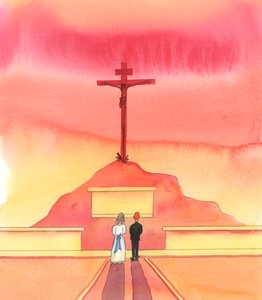 Taivaan Isä katsoo alaspäin monien huonosti opastettujen lasten päälle, 2005 (akvarelli paperille). tekijältä Elizabeth Wang