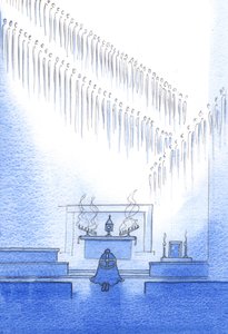 Taivaalliset ystävät, joiden elämän tunnustamme uskontunnustuksessa, ovat kokoontuneet ympärillemme. Olemme yksi perhe, 2002 (paperilla w/c) tekijältä Elizabeth Wang