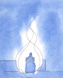 Herra selitti, että liiton kautta Kristuksen kanssa olen "tulissa" ylistyksestä, kirkossa, hiljaisessa rukouksessa, 2003 (w/c paperilla) tekijältä Elizabeth Wang
