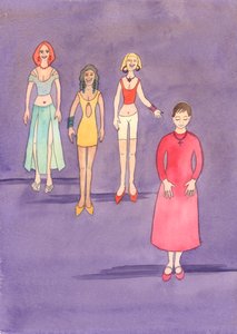 Herra kutsuu naisia pukeutumaan vaatimattomasti, kuten Pyhässä Kirjoituksessa kehotetaan, ja näin edistämään siveyttä itsessään ja muissa, 2004 (akvarelli paperille). tekijältä Elizabeth Wang