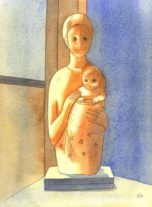 Neitsyt ja lapsi, 2001 (w/c paperilla) tekijältä Elizabeth Wang