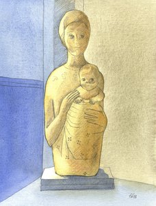 Neitsyt ja lapsi, 2001 (w/c paperilla) tekijältä Elizabeth Wang