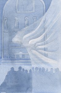 Enkelit palvovat Kristusta Pyhässä Eukaristiassa, 2001 (paperilla) tekijältä Elizabeth Wang