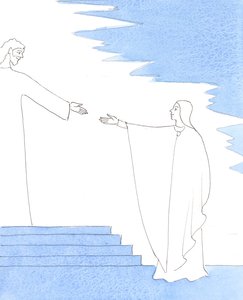 Neitsyt Neitsyt vastasi anteliaasti Jumalan kutsuun tulla Jumalan äidiksi, mikä toi hänelle paljon kärsimystä - mutta myös valtavaa iloa ja kunniaa, 2005 (akvarelli paperille). tekijältä Elizabeth Wang