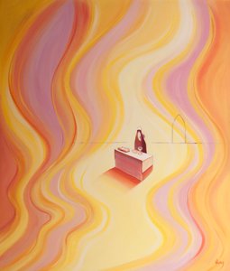 Kristuksen kirkkaus messussa on kuin tuli, joka sytyttää pyhäkön, 2001 (öljyä laivalla) tekijältä Elizabeth Wang