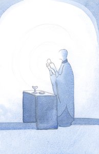 Kristuksen valo loisti vihkimisen yhteydessä., 2001 (w/c paperilla) tekijältä Elizabeth Wang